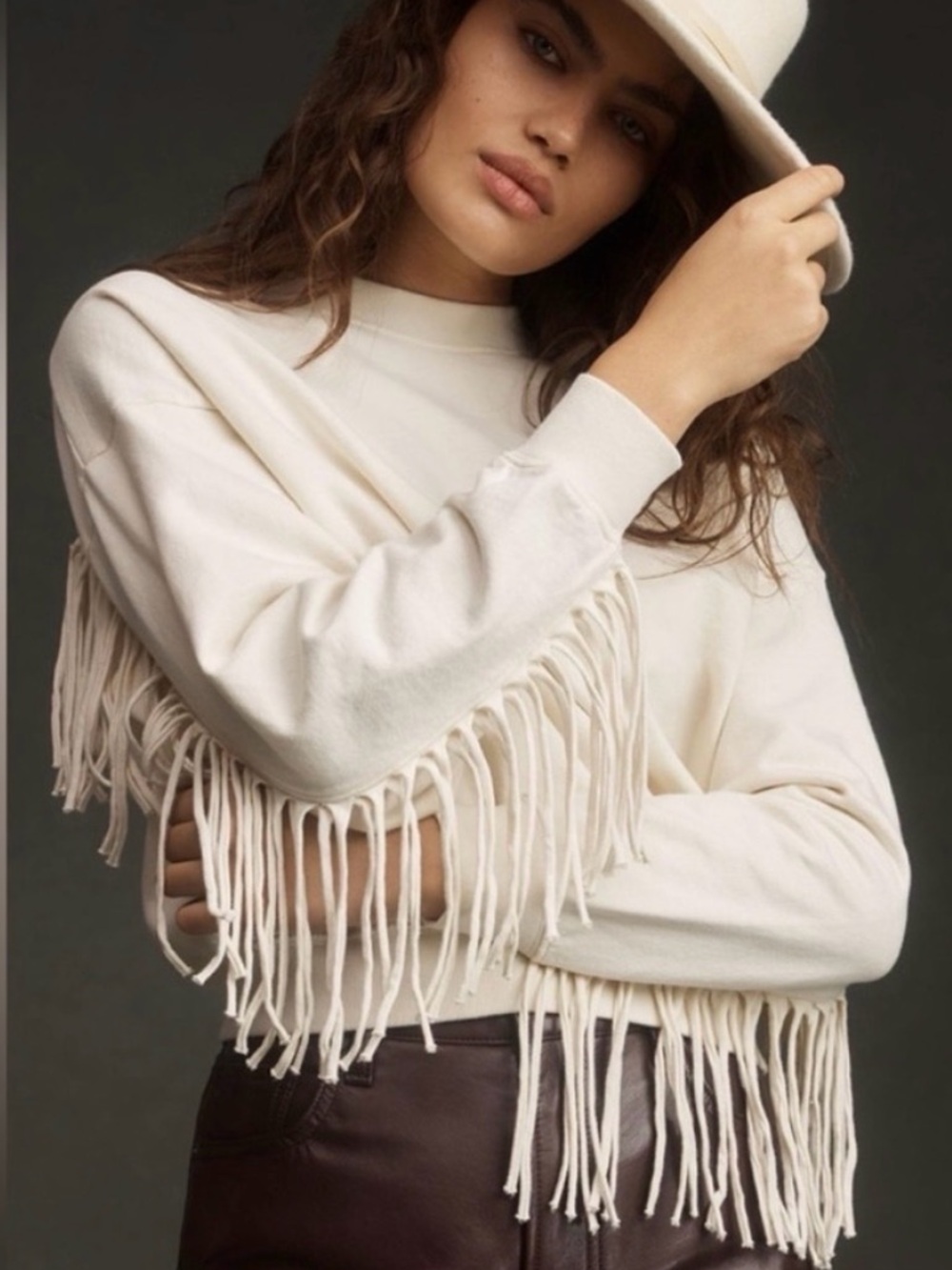 Clare V Le Drop Fringe Western Sweatshirt